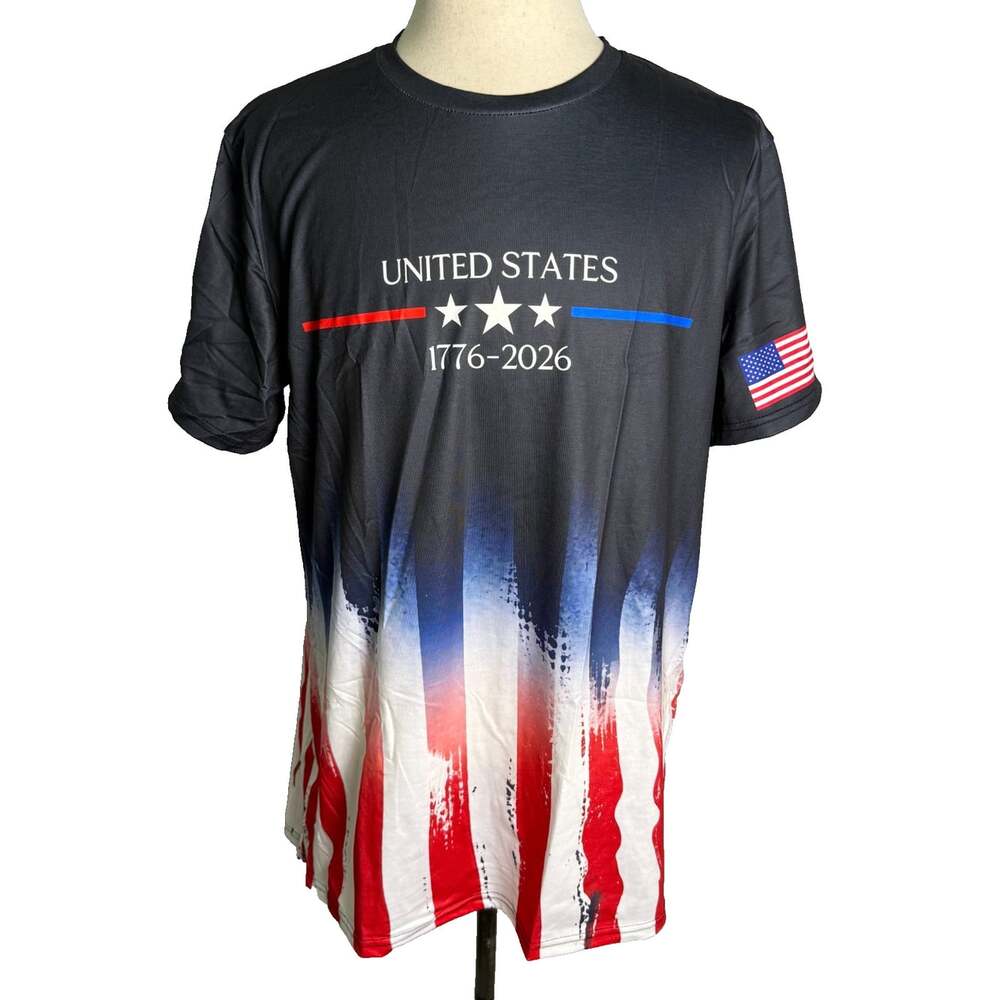 250th USA 1776-2026 Patriotic T-Shirt Mens XXL USA Flag Ombre Graphic Tee NWT